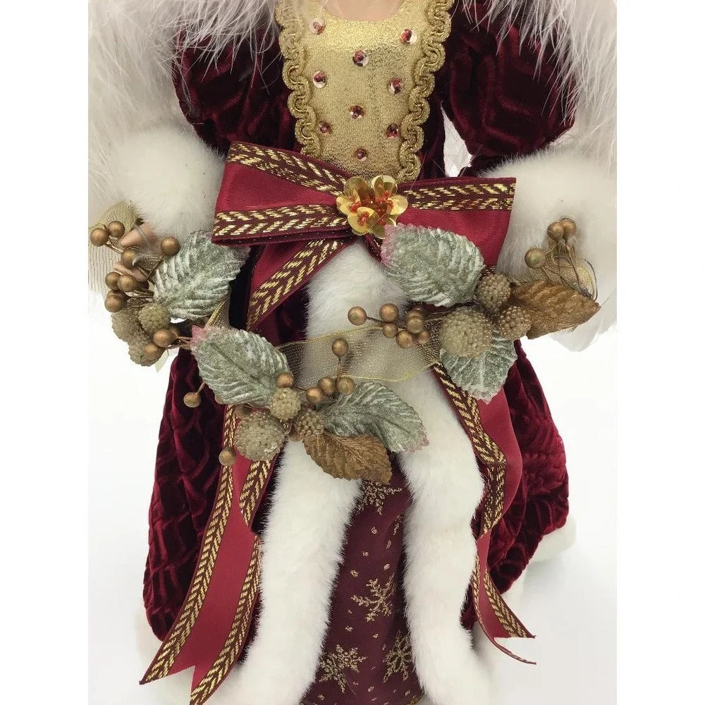 Porcelain Angel Tree Topper Centerpiece Burgundy Velvet Gold 16